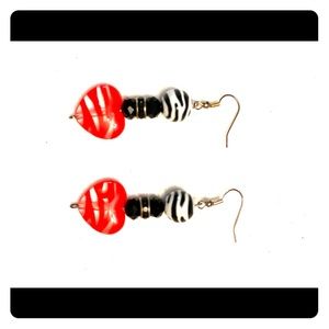 Heart Drop Earrings in Red and White